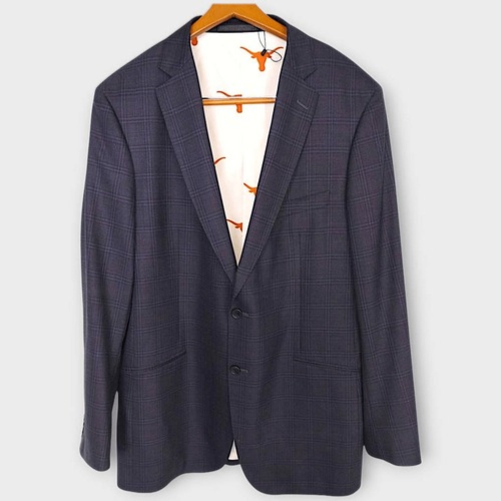 Reveal Mens Sport Coat 48L Blue Plaid Custom UT Longhorns Lined New